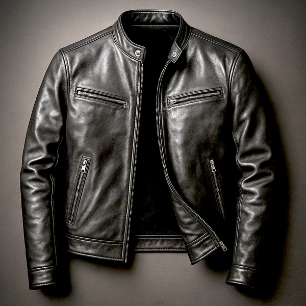 Leonardo | Chaqueta vintage de piel con cremallera - Negro