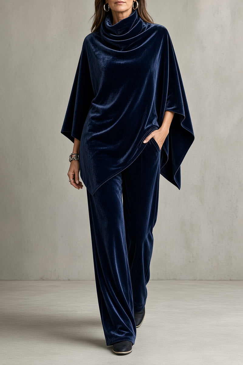 Leonor | Conjunto de terciopelo con top poncho y pantalón ancho