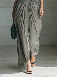 Zéphyrine vestido largo plisado gris