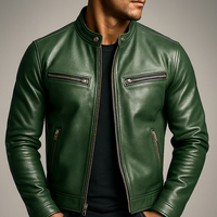 Leonardo | Chaqueta vintage de piel con cremallera - Verde
