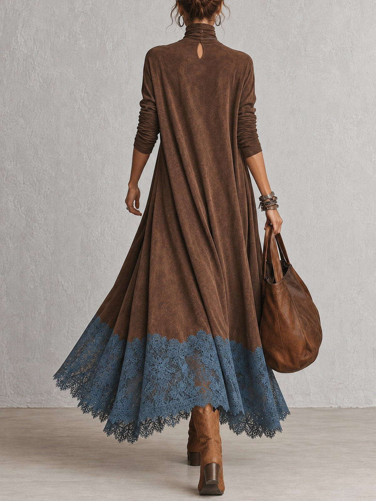 Brunella vestido largo efecto ante marrón