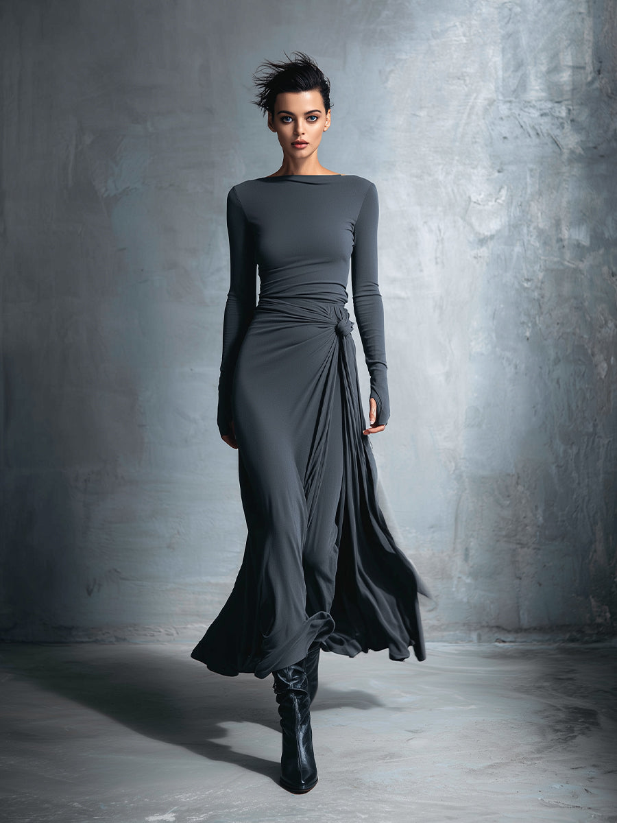 Naomie vestido largo cruzado gris
