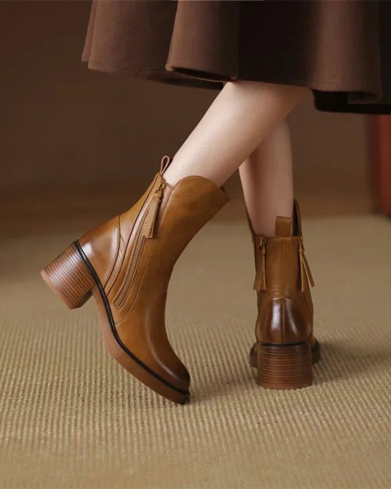 Valeria | Botines de piel con tacón ancho