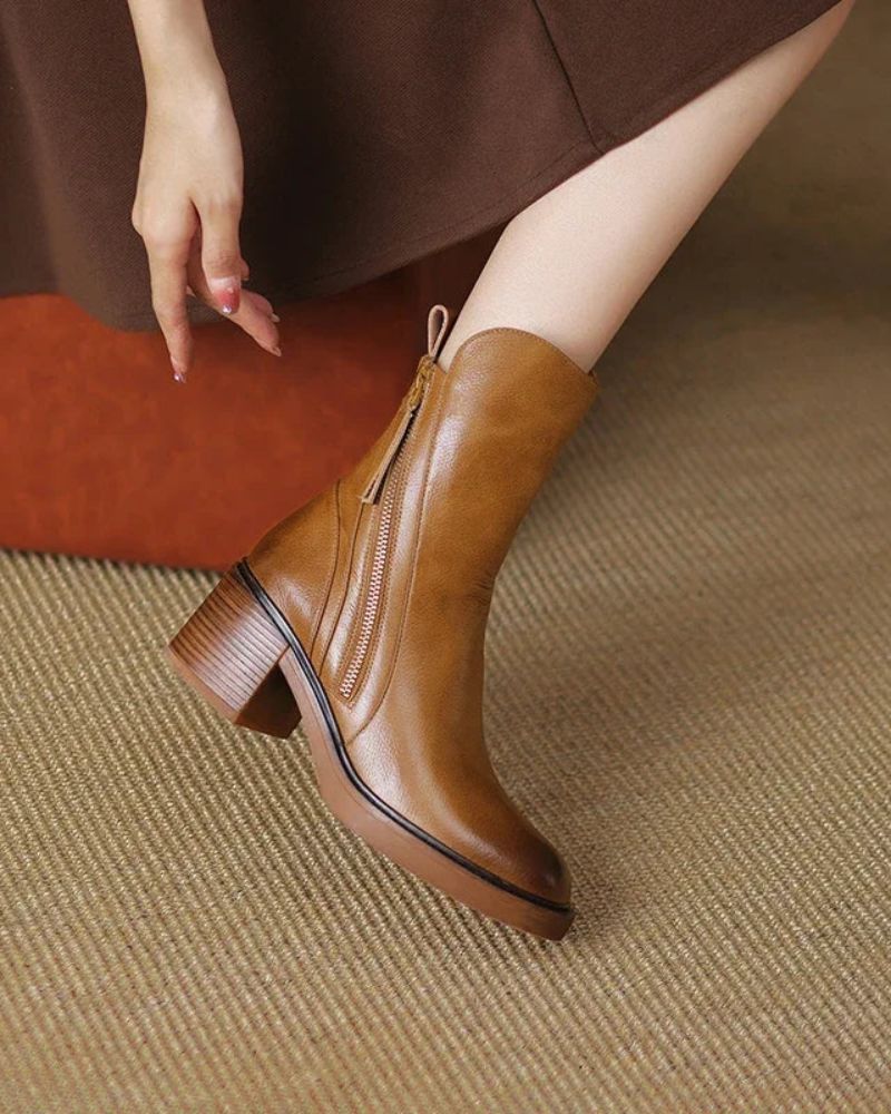 Valeria | Botines de piel con tacón ancho