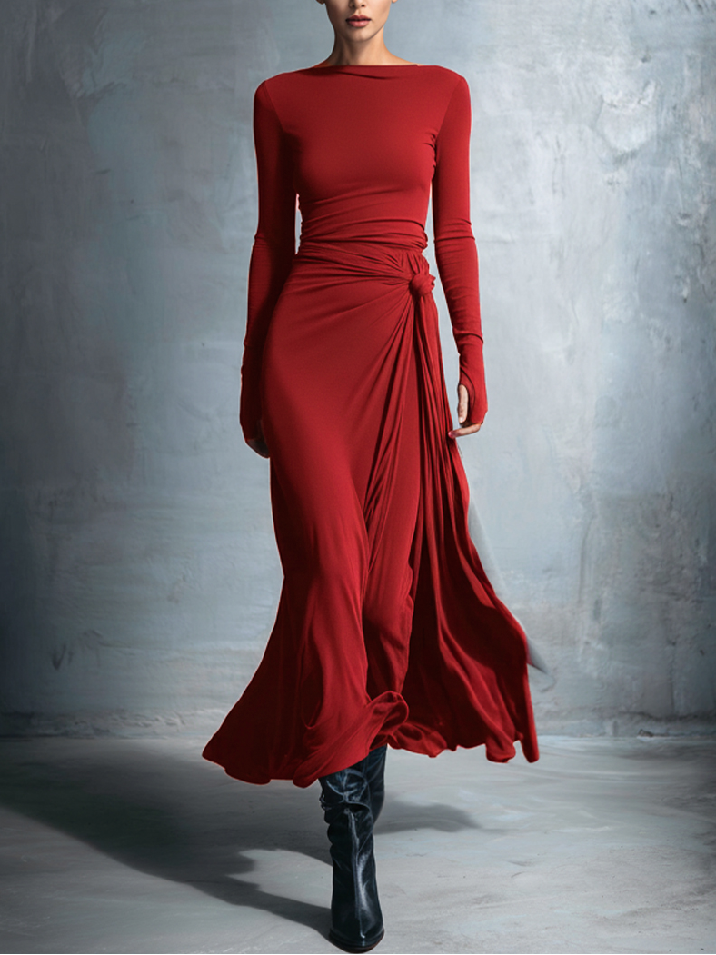 Naomie vestido largo cruzado burdeos