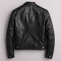 Leonardo | Chaqueta vintage de piel con cremallera - Negro