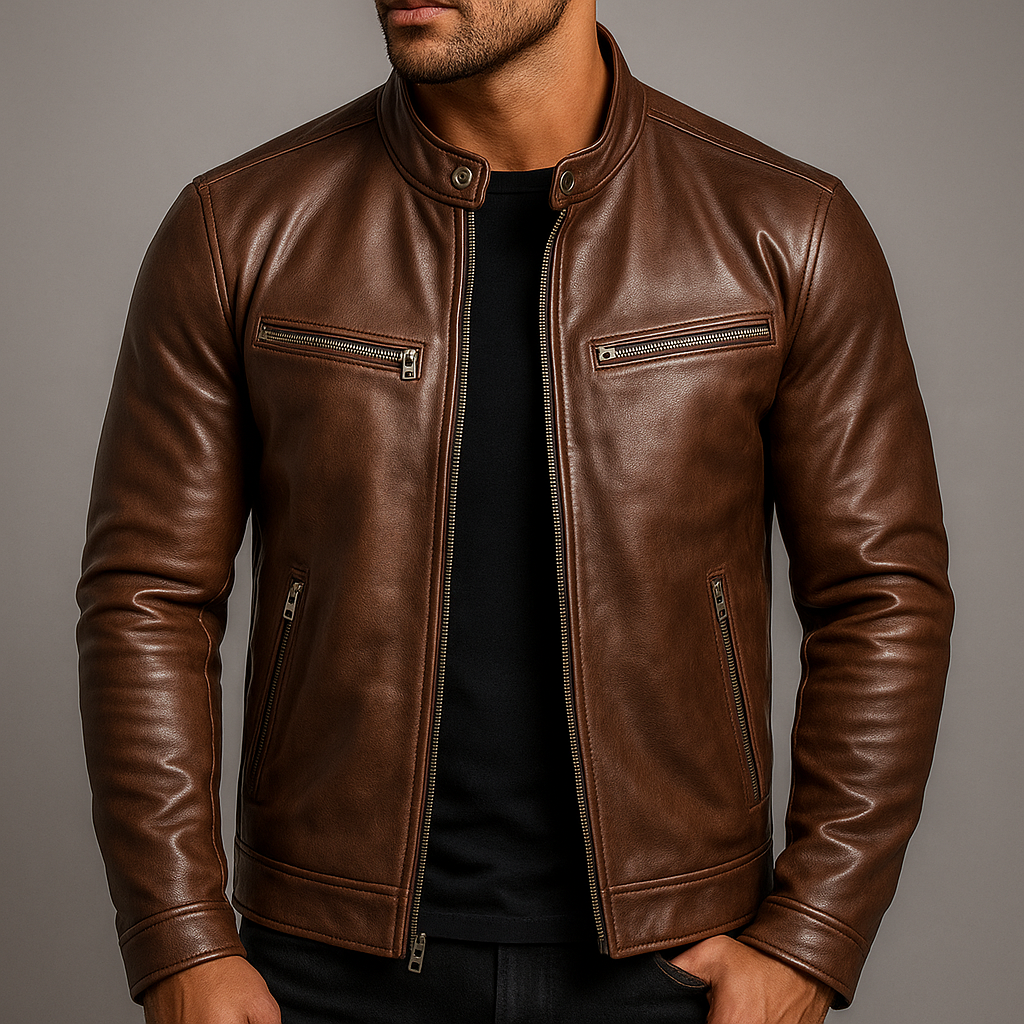 Leonardo | Chaqueta vintage de piel con cremallera