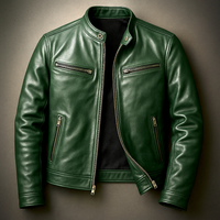 Leonardo | Chaqueta vintage de piel con cremallera - Verde