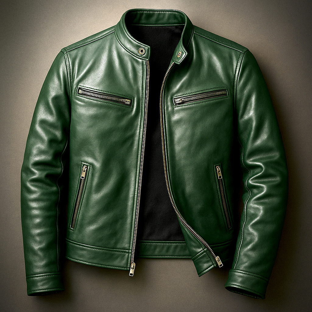 Leonardo | Chaqueta vintage de piel con cremallera - Verde