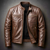 Leonardo | Chaqueta vintage de piel con cremallera - Marrón