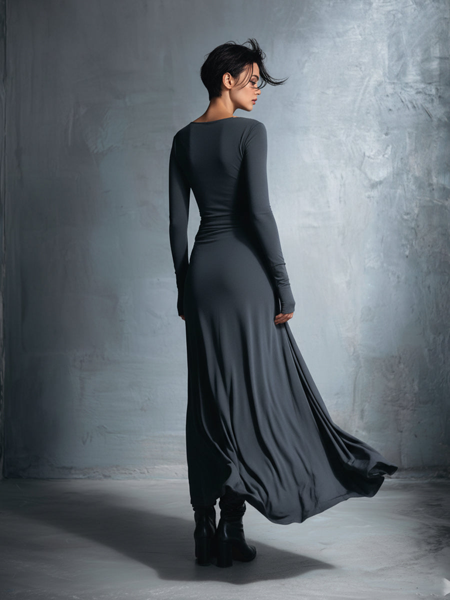 Naomie vestido largo cruzado gris