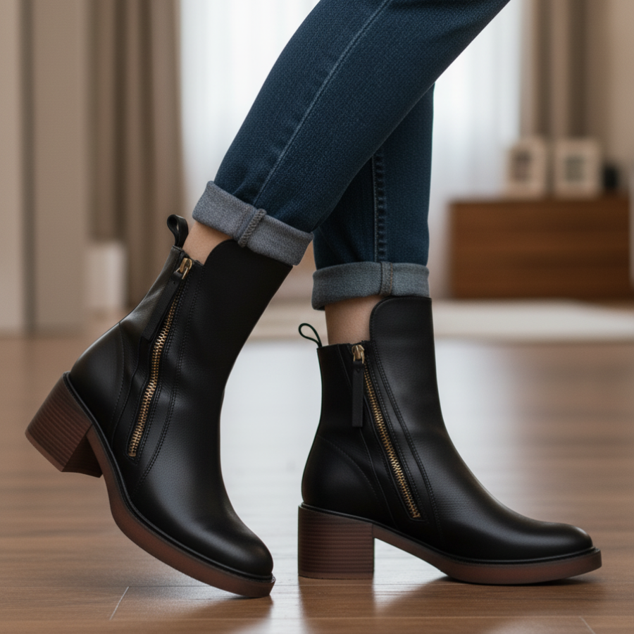 Valeria | Botines de piel con tacón ancho