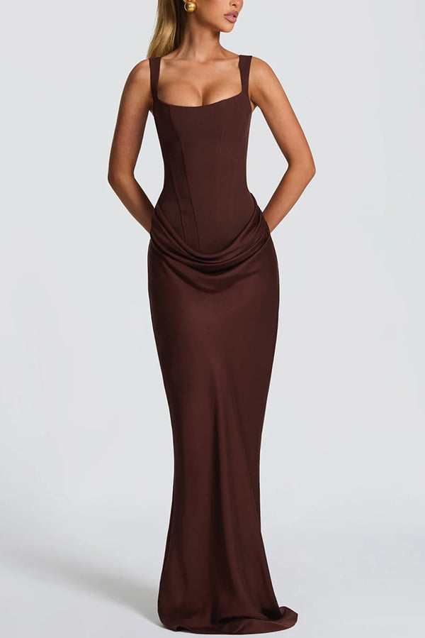 Éléonore | Vestido largo de satén con escote cuadrado