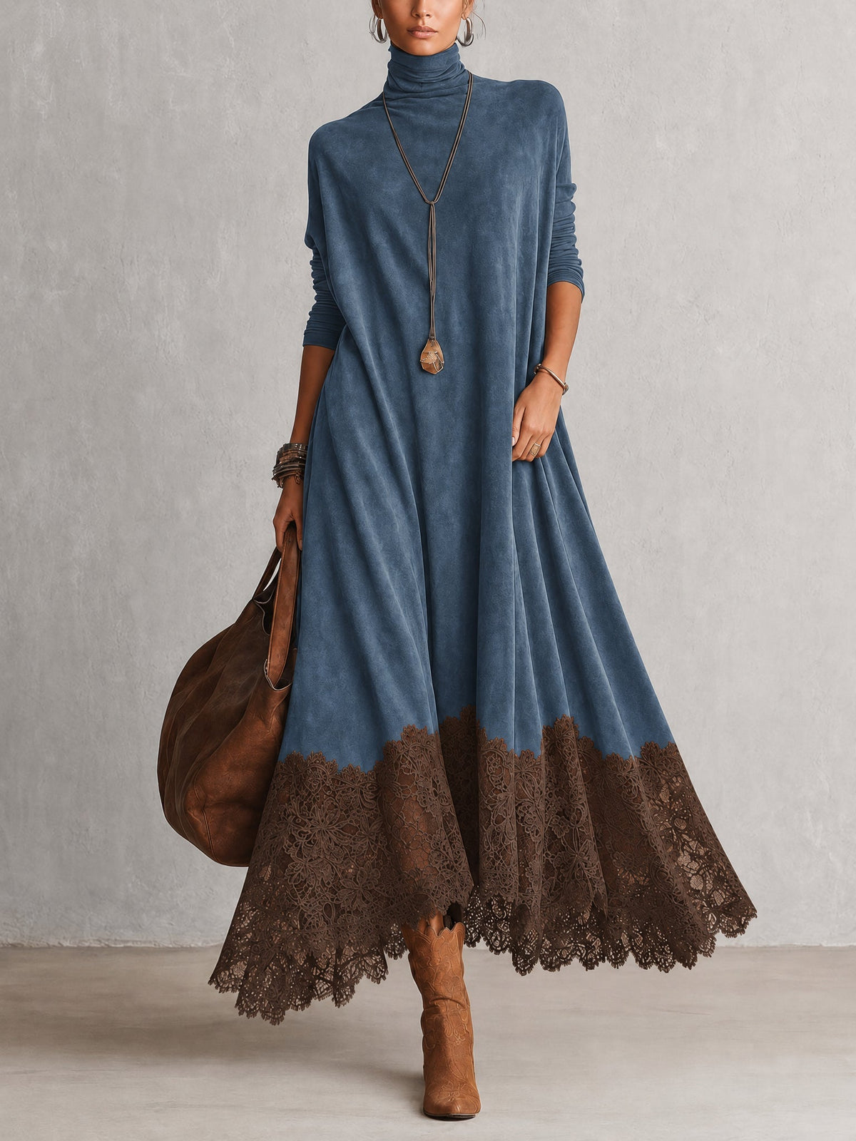 Brunella vestido largo efecto ante azul