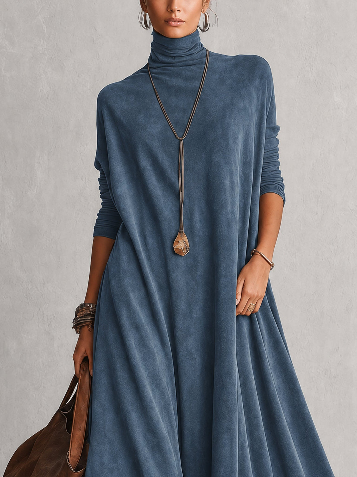 Brunella | Vestido largo efecto ante con bajo de encaje