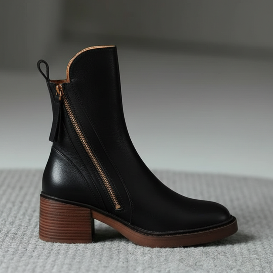 Valeria | Botines de piel con tacón ancho