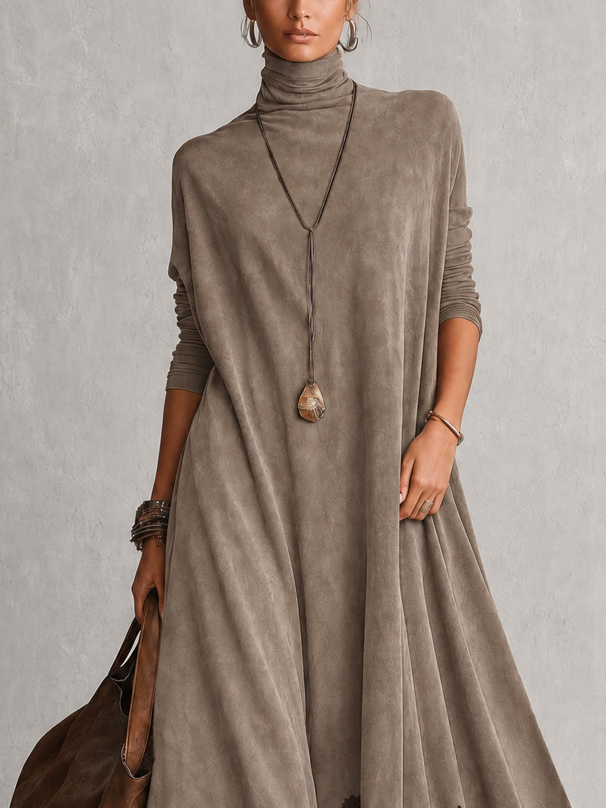 Brunella | Vestido largo efecto ante con bajo de encaje