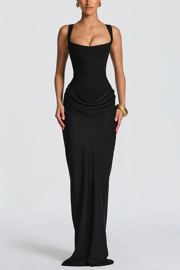 Éléonore vestido largo de satén negro