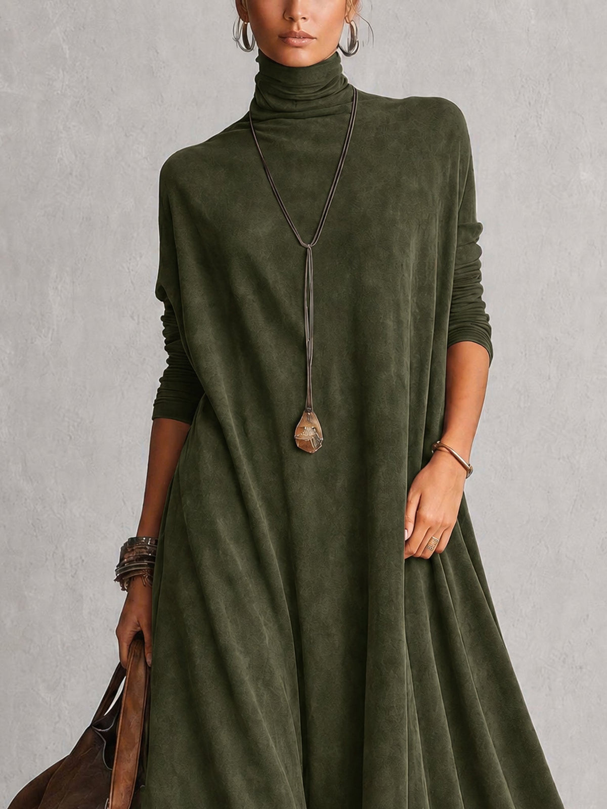 Brunella | Vestido largo efecto ante con bajo de encaje