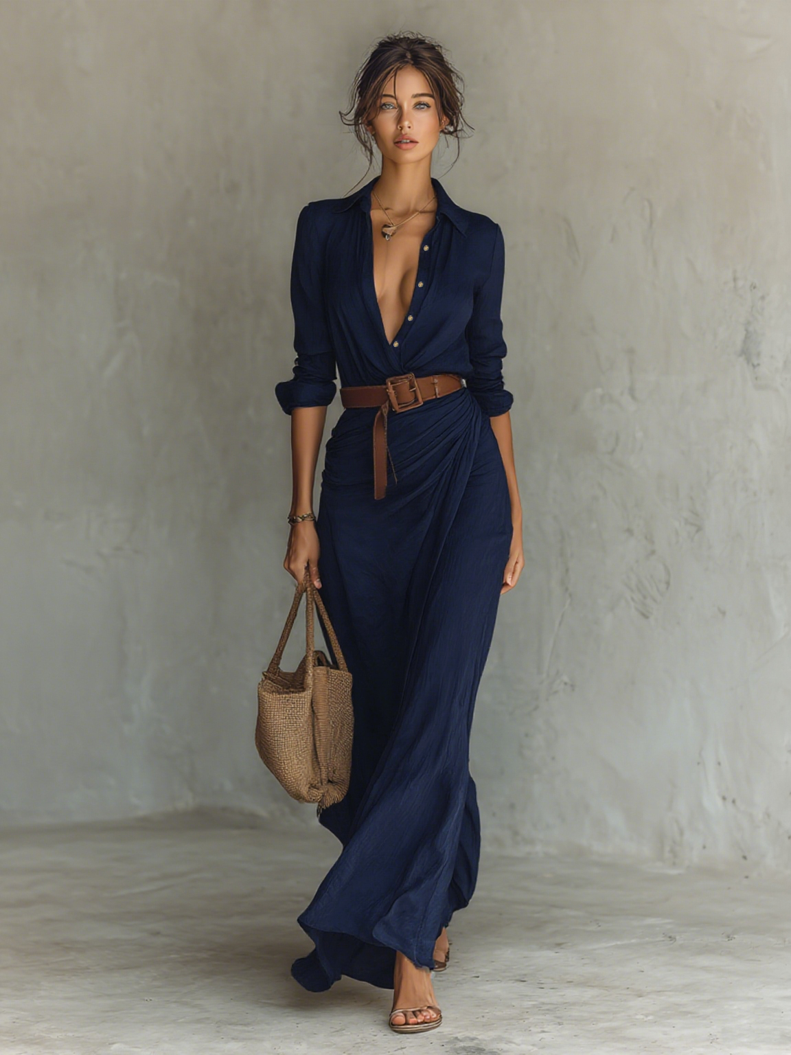 Victorie | Vestido largo casual con cuello vuelto