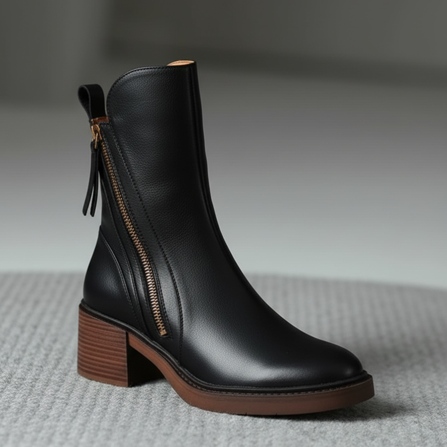 Valeria | Botines de piel con tacón ancho