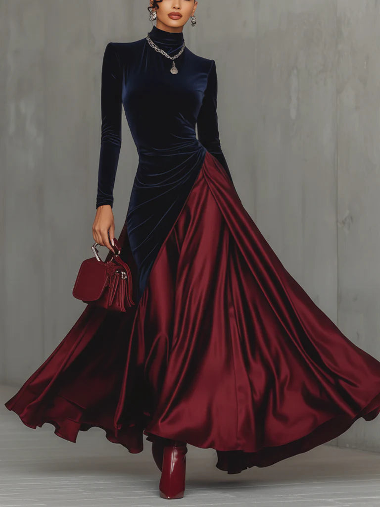 Lucrèce vestido largo bicolor azul y burdeos