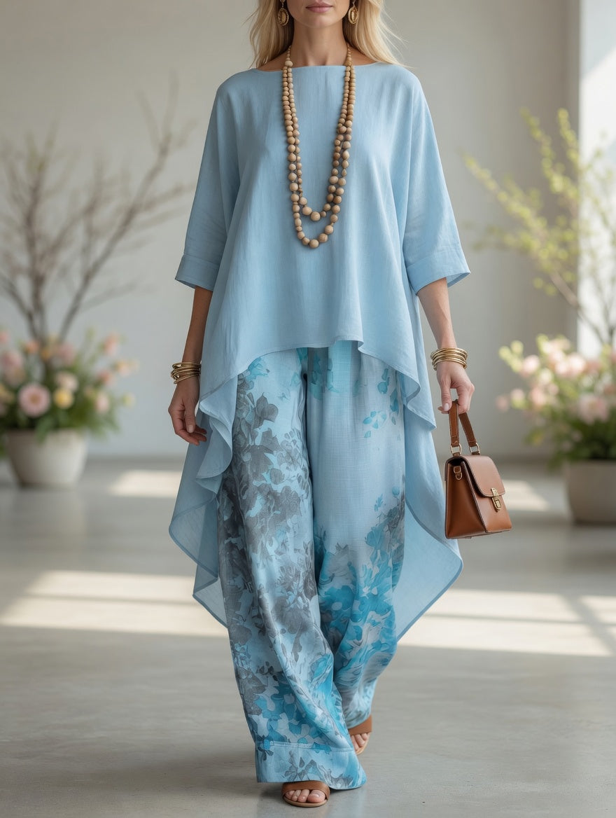 Alba | Conjunto boho de túnica asimétrica y pantalón ancho