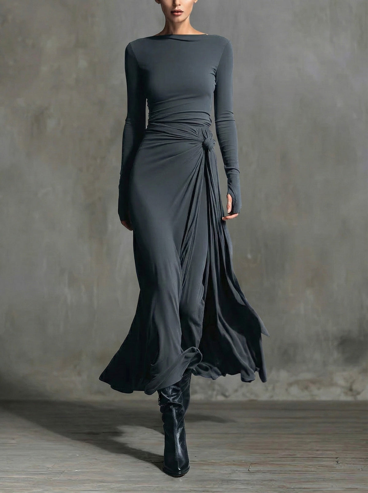 Naomie vestido largo cruzado gris