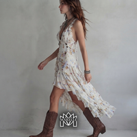 Lisboa | Vestido mini retro con flores, escote en V y finos tirantes