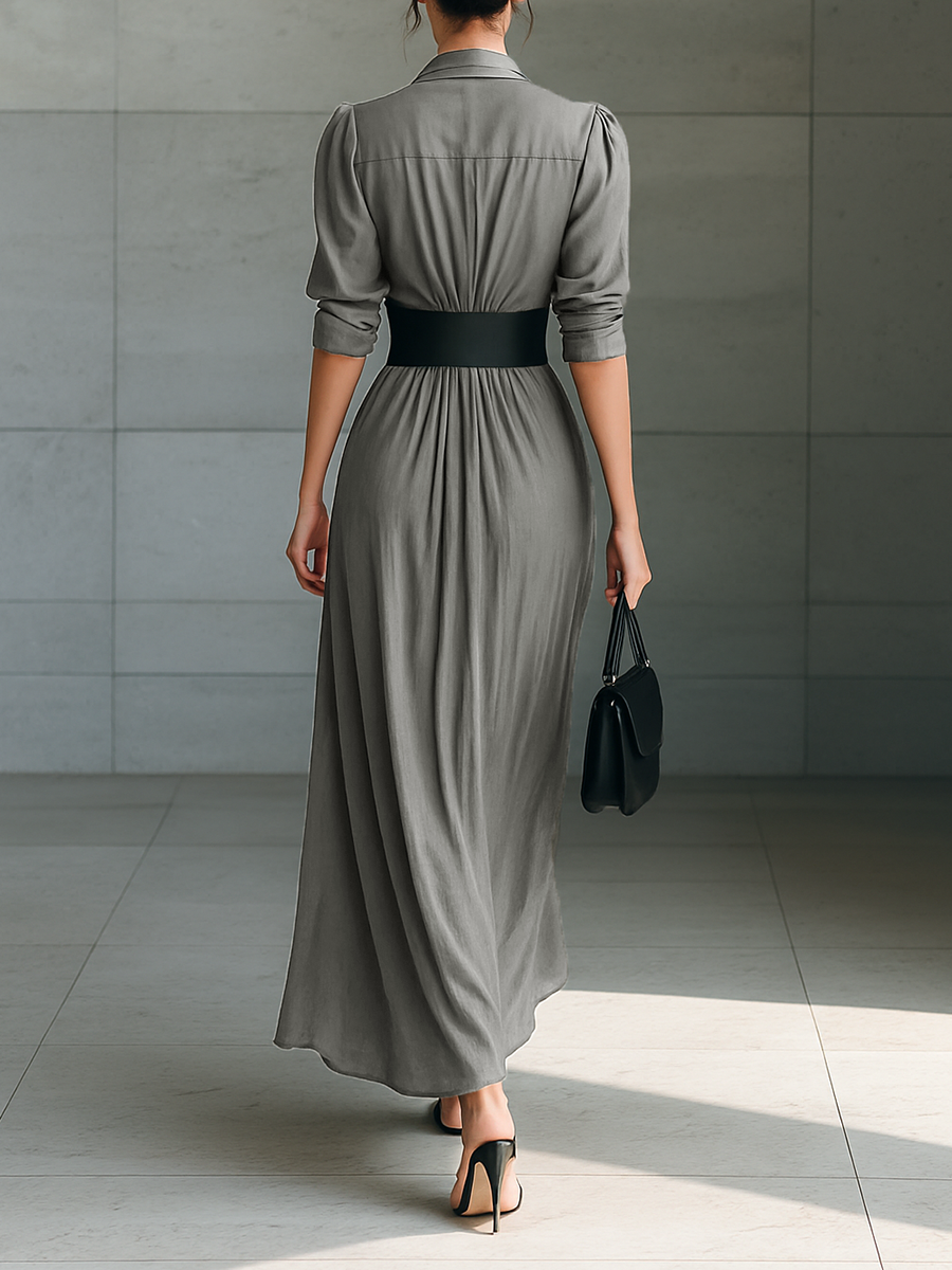 Zéphyrine vestido largo plisado gris