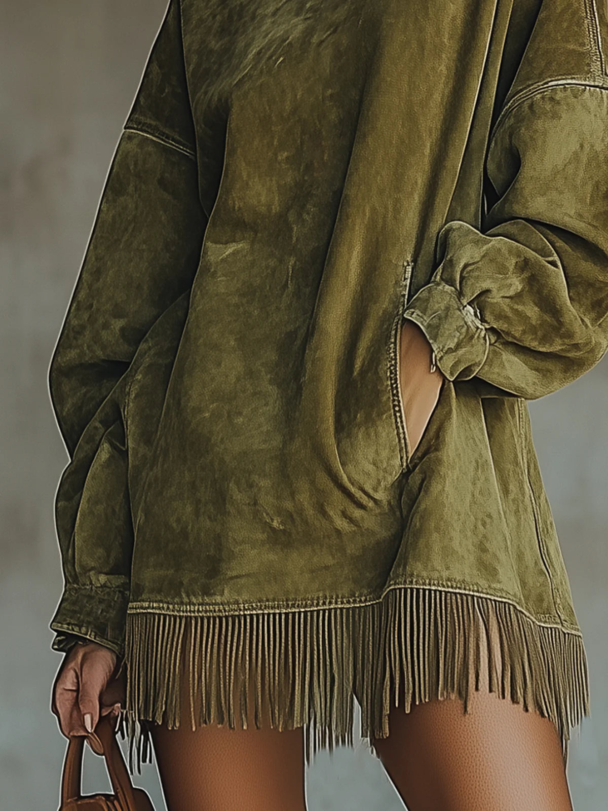 Gabrielle vestido de ante detalle