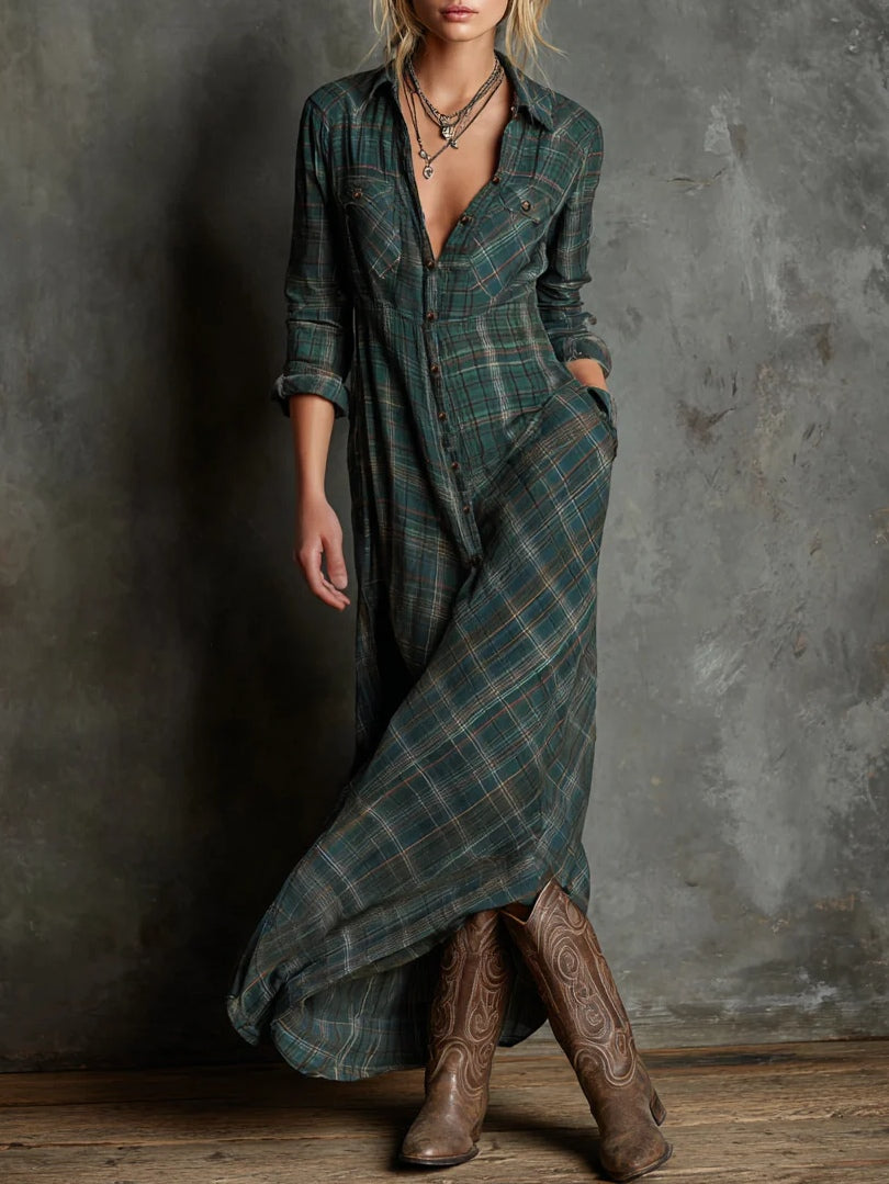 Valentine vestido camisero de cuadros verde