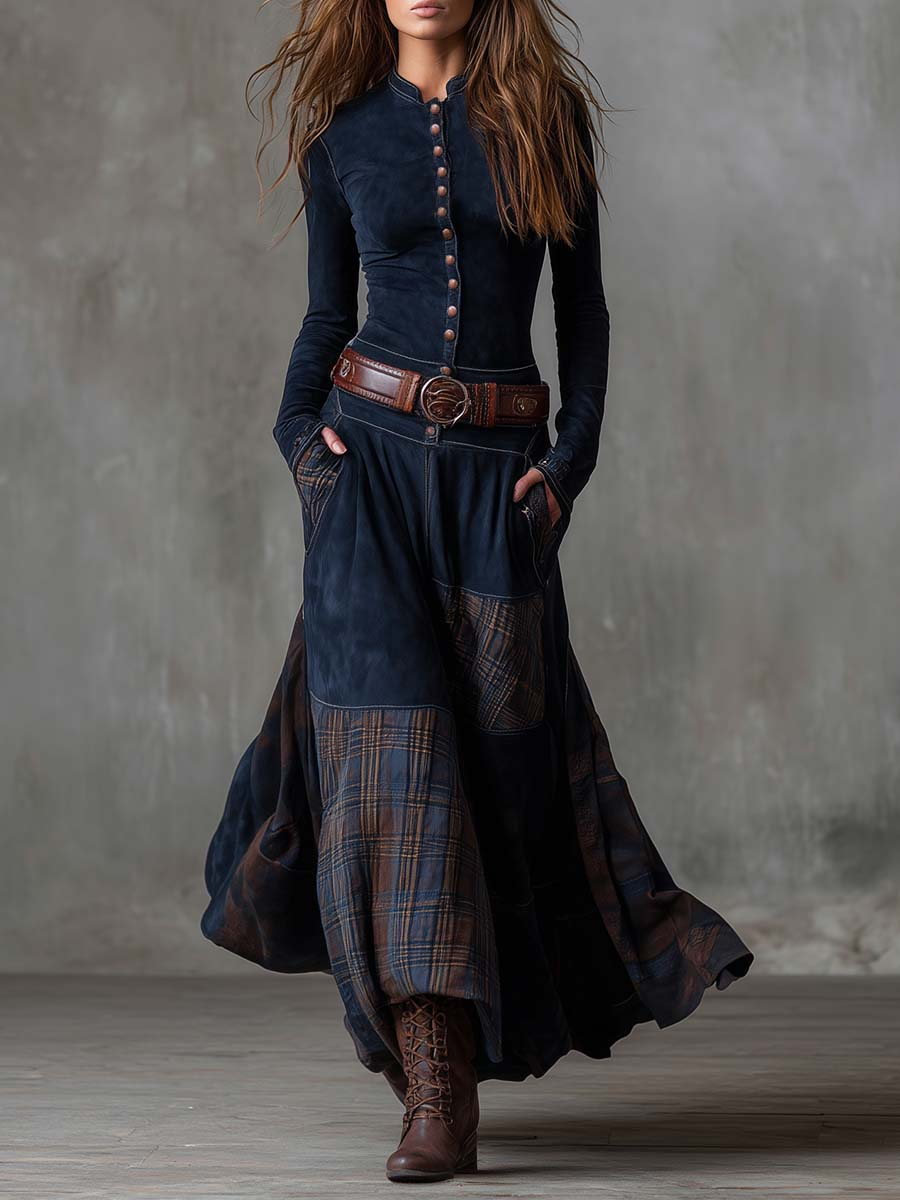 Élise vestido largo azul marino