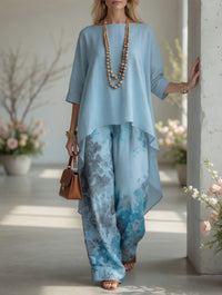 Alba conjunto boho de túnica asimétrica y pantalón ancho verde