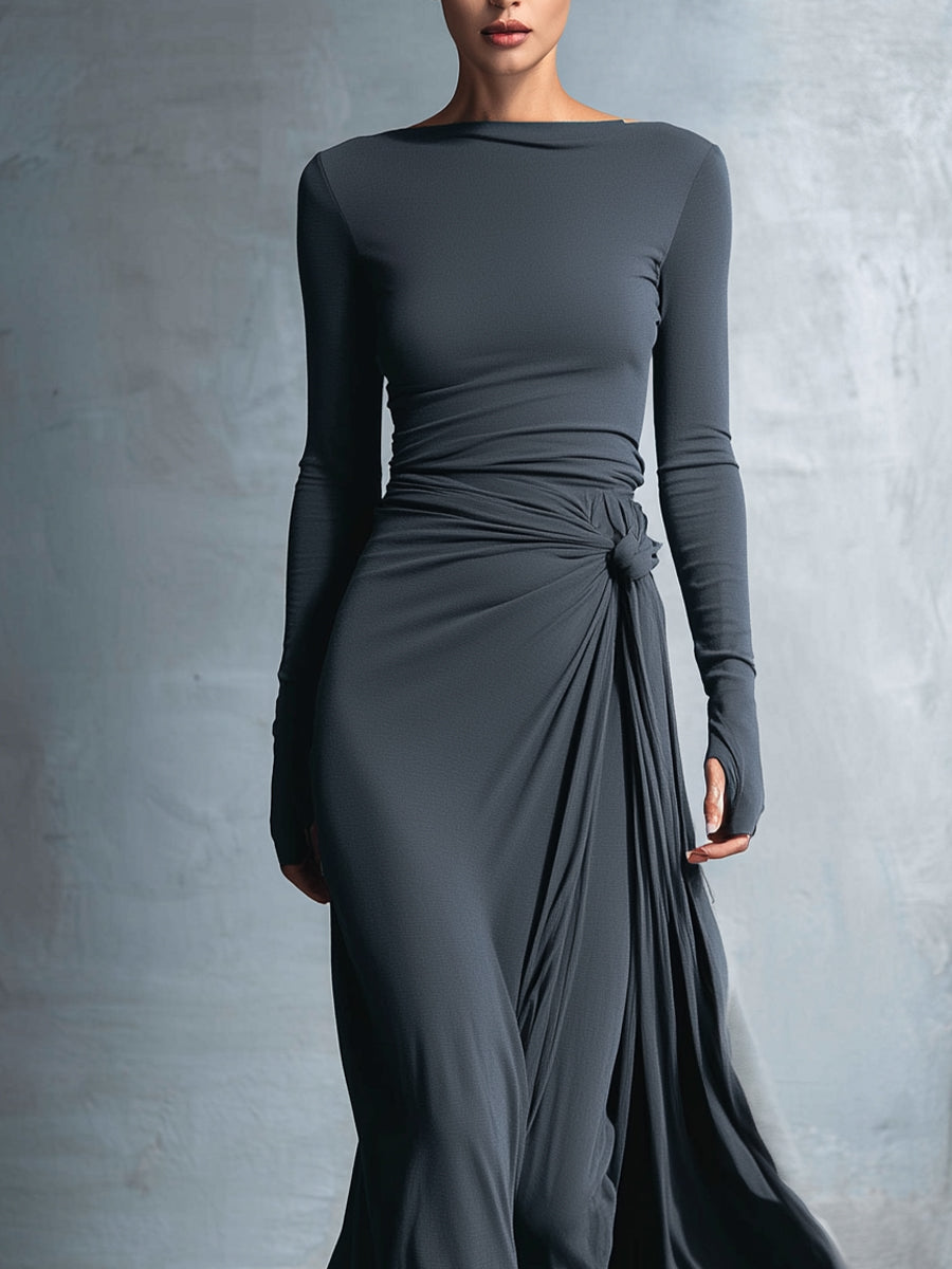 Naomie vestido largo cruzado gris