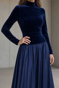 Ondina vestido largo de terciopelo azul