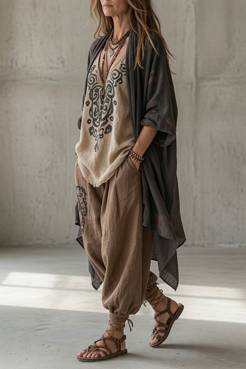 Julieta conjunto boho de tres piezas marrón