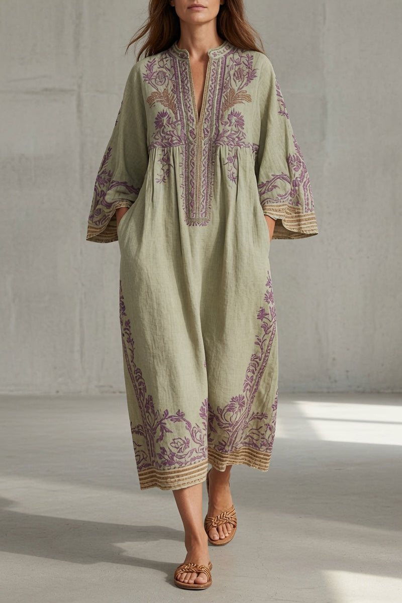 Ariadna | Vestido largo bordado con bolsillos
