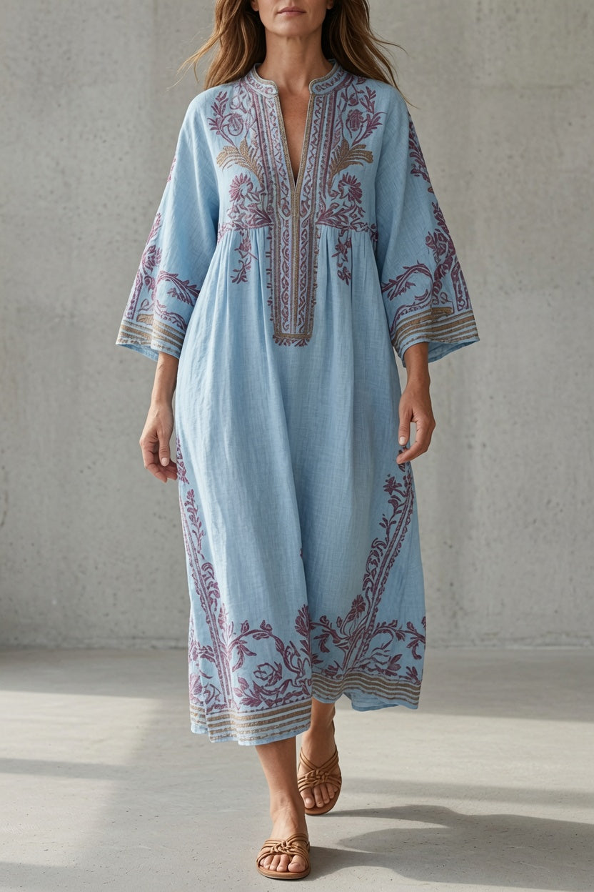 Ariadna vestido largo bordado azul