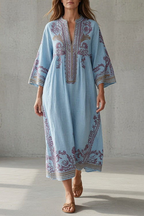 Ariadna vestido largo bordado azul