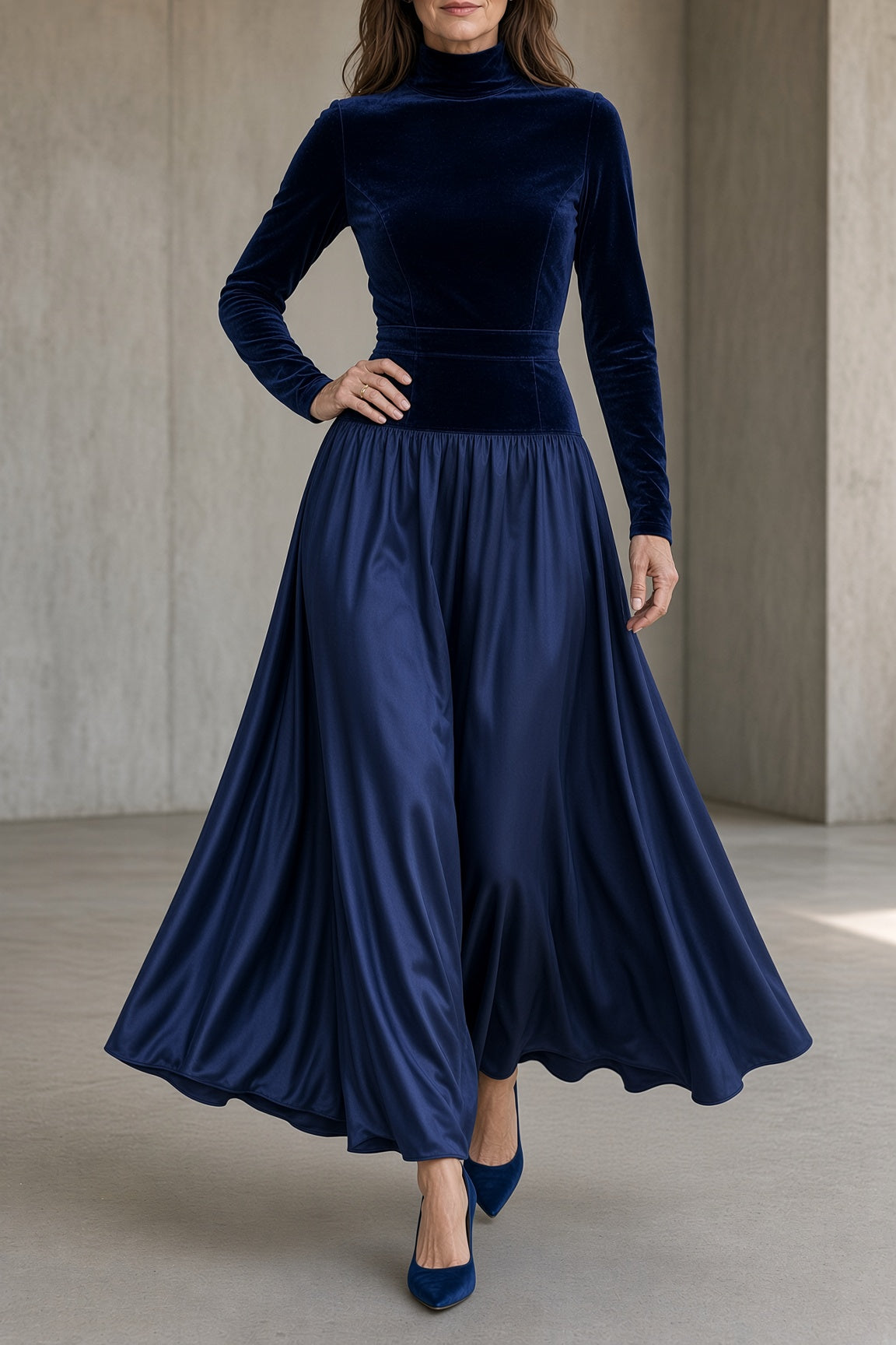 Ondina vestido largo de terciopelo azul