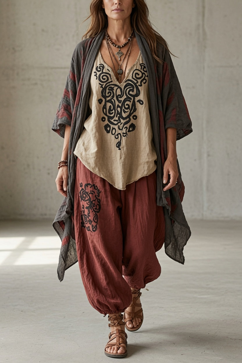Julieta conjunto boho de tres piezas rojo