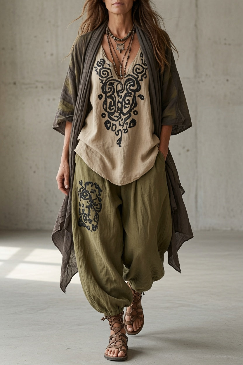 Julieta conjunto boho de tres piezas verde
