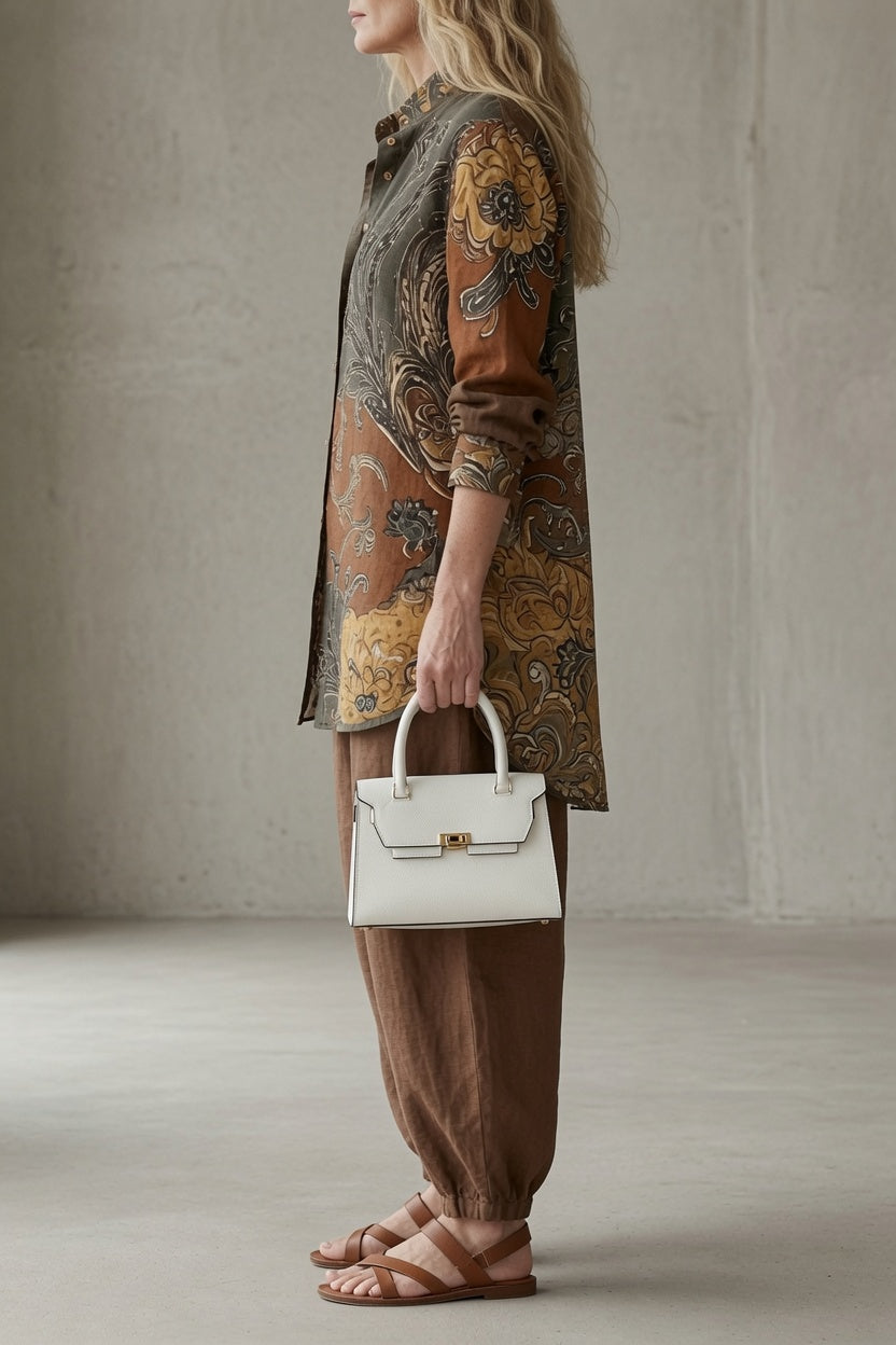 Lucía | Conjunto vintage de camisa estampada y pantalón fluido