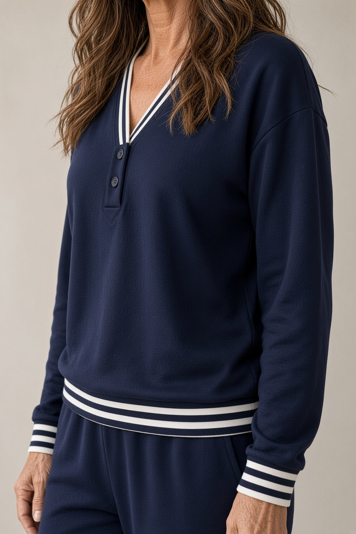 Martina | Conjunto de top de pico y pantalón ancho con ribete de rayas