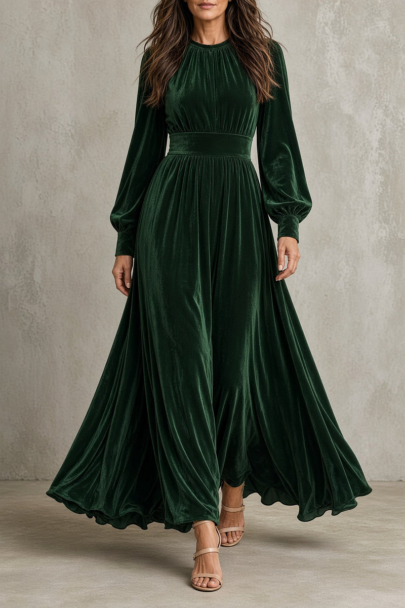 Marisol | Vestido largo de terciopelo con cuerpo fruncido