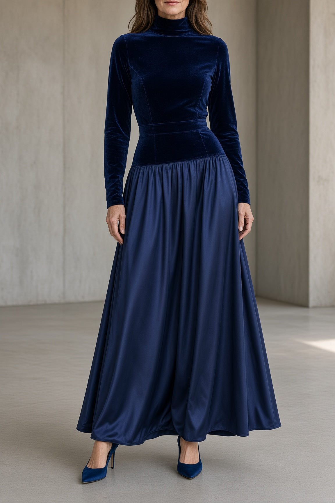 Ondina | Vestido largo de terciopelo con cuello alto