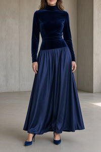 Ondina vestido largo de terciopelo azul