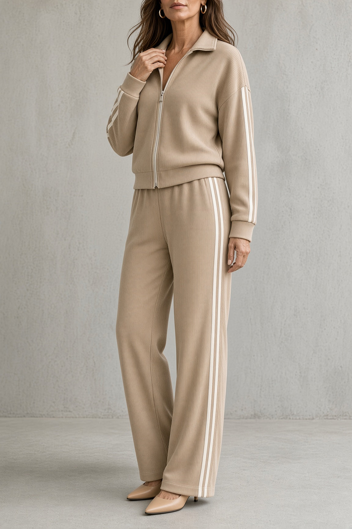 Elvira conjunto de top con cremallera beige