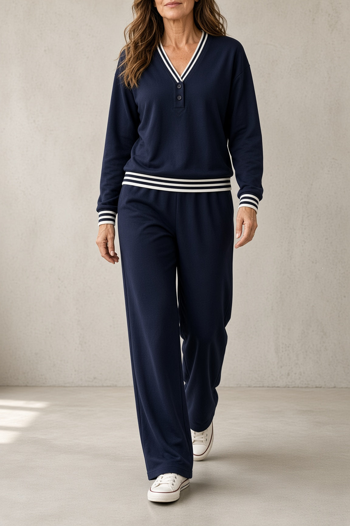 Martina | Conjunto de top de pico y pantalón ancho con ribete de rayas